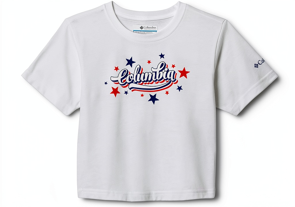 Columbia girls t-shirt in Razzle/Petal Power color on hanger