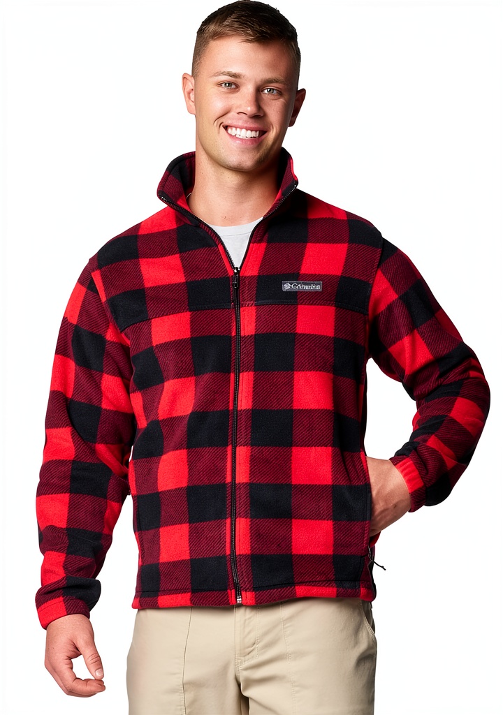 Columbia Steens Mountain Fleece Jacket in Mountain Red Check Print worn during a hike