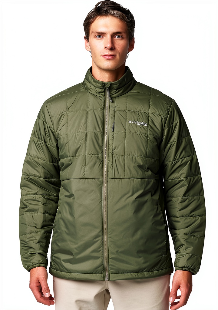 Columbia PFG Swiftguide Insulated Jacket in Cypress color on a person outdoors