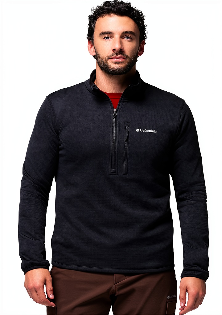 Columbia fleece jacket in Collegiate Navy color worn during a hike
