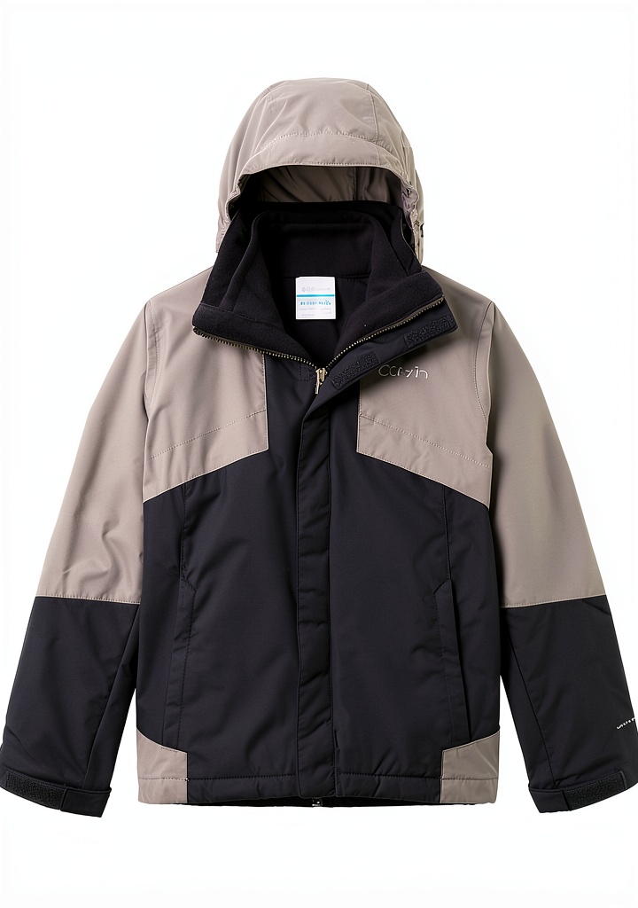 Columbia boys 3-in-1 jacket in Black/City Grey color on a child outdoors