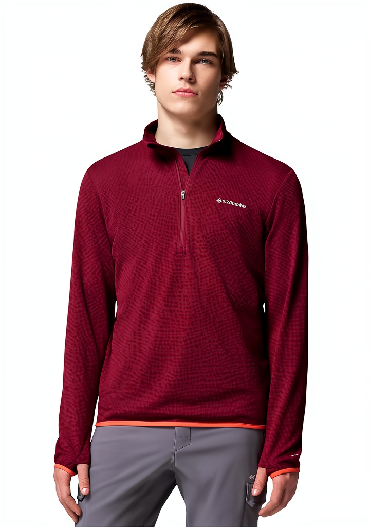 Columbia men's Omni-Shade fleece jacket being worn on a sunny mountain trail