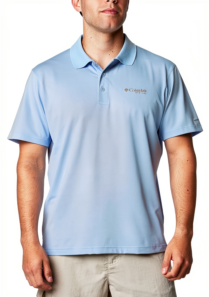 Columbia mens polo shirt showing Omni-Shade sun protection features